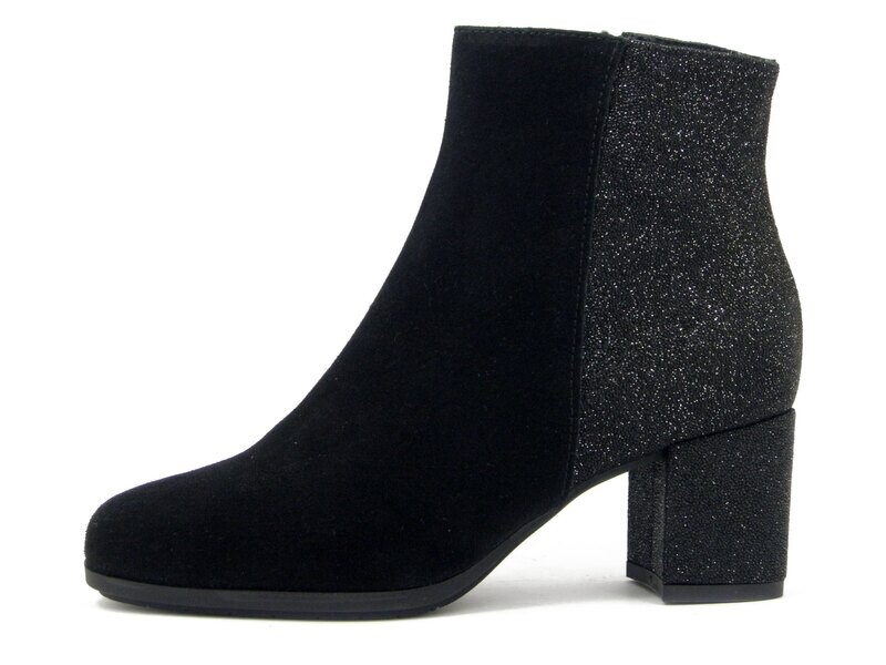Osvaldo Pericoli, Stivaletto Donna in Pelle Camoscio Nero e Pelle effetto Glitter, Tacco Medio 6 cm, Pianta Comoda, Made in Italy. 8561 Osvaldo Pericoli, Stivaletto Donna in Pelle Camoscio Nero e Pelle effetto Glitter, Tacco Medio 6 cm, Pianta Comoda, Made in Italy. 8561