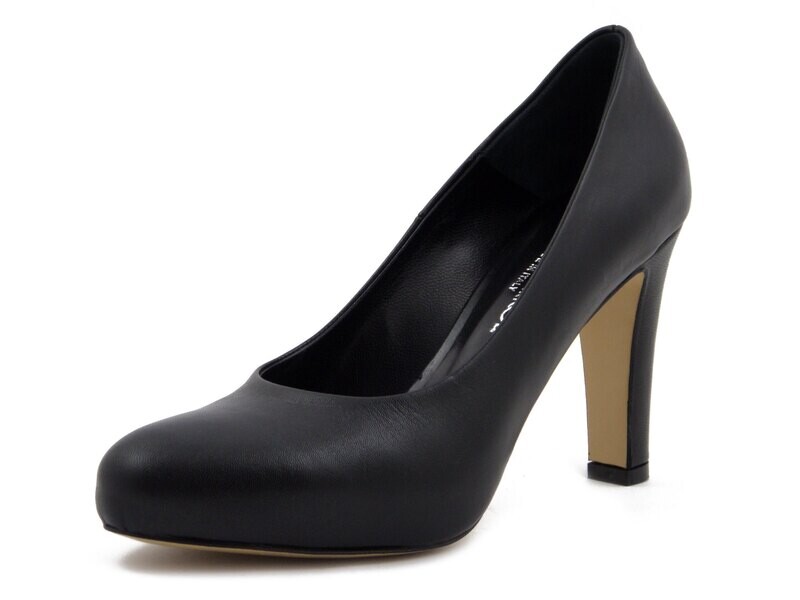 Decollete in Pelle Nero, Tacco Medio Alto 9 cm, Plateau Interno, Osvaldo Pericoli