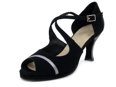 Osvaldo Pericoli, Scarpe da Ballo Donna in Eco Camoscio Nero e Glitter Argento, Tacco Medio 7 cm e Plateau, Made in Italy - 126G19