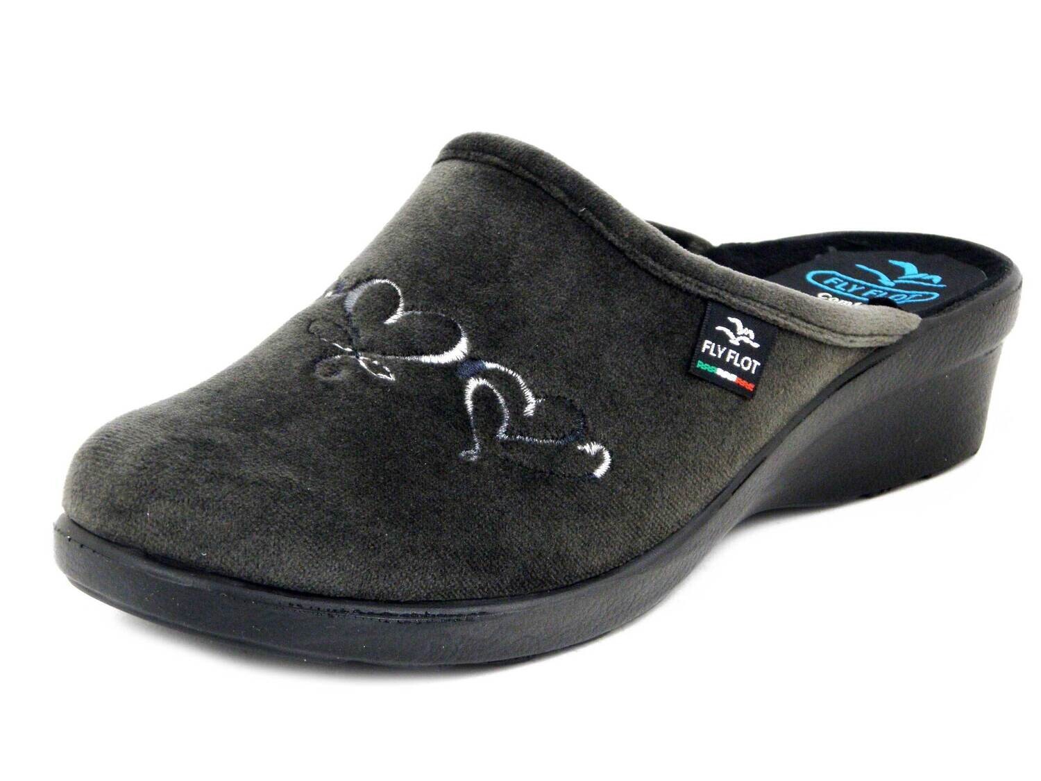FlyFlot, Pantofole Donna in Caldo Tessuto Grigio, Zeppa Bassa, L7U71