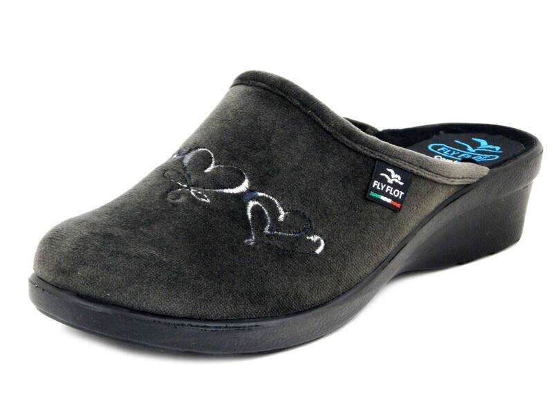 FlyFlot, Pantofole Donna in Caldo Tessuto Grigio, Zeppa Bassa, L7U71