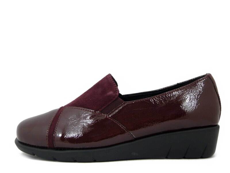 MICHELLE, Mocassini Donna in Pelle Rosso Bordeaux, Zeppa Bassa, Pianta Comoda, PAOLA 53