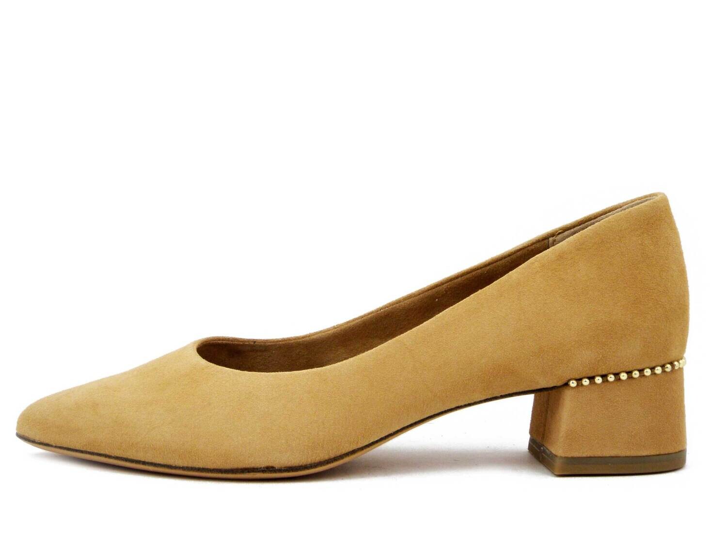 Decolletè Ballerine Donna in Pelle Camoscio Beige, Tacco Basso 4 cm, TAMARIS, 22300CA