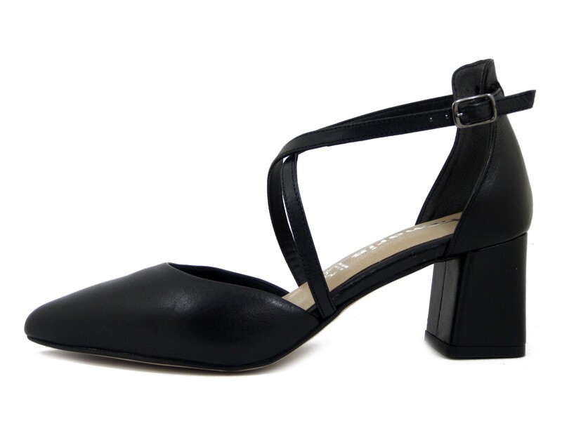 Tamaris, Decolletè Aperte con Cinturino in Pelle Nero, Tacco Medio 6 cm, 24418 Tamaris, Decolletè Aperte con Cinturino in Pelle Nero, Tacco Medio 6 cm, 24418
