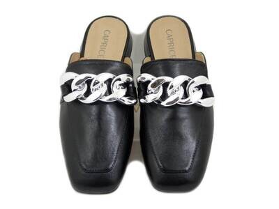 CAPRICE, Sabot in Pelle Nero con Catena, Tacco Basso, 27104 CAPRICE, Sabot in Pelle Nero con Catena, Tacco Basso, 27104