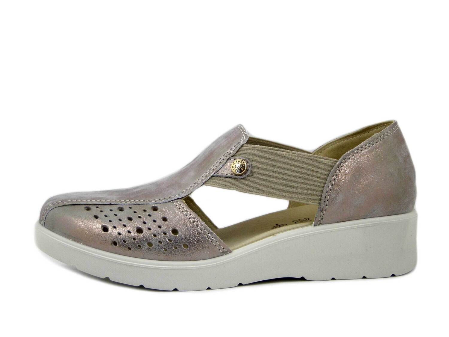 Mocassini Donna Aperti in Pelle Beige, Pianta Larga, Zeppa Bassa, IMAC 355270