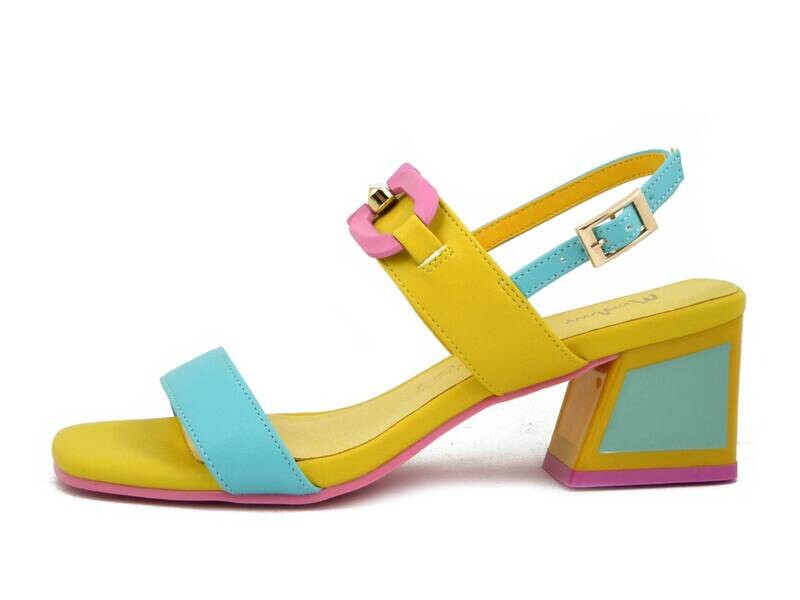 Sandali Donna in Eco Pelle Multicolore Giallo e Verde, Tacco Medio 6 cm, MENBUR 24052 Sandali Donna in Eco Pelle Multicolore Giallo e Verde, Tacco Medio 6 cm, MENBUR 24052