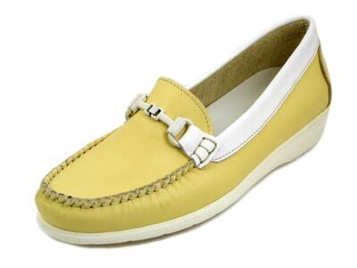 Mocassini Donna in Pelle Giallo, Zeppa Bassa, Plantare Estraibile, Osvaldo Pericoli 583