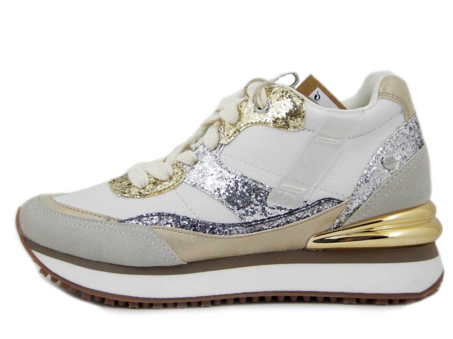 Sneakers Donna in Eco Pelle Bianco e Glitter, Zeppa Interna, GIOSEPPO 69053, TAGLIA DONNA: 40