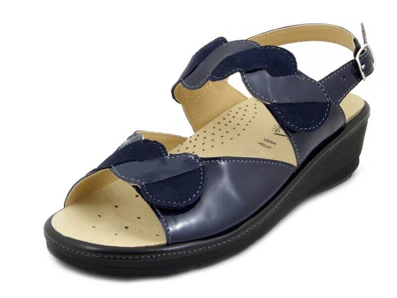 Sandali Donna Comfort Linea Ortopedica in Pelle Blu, Doppio Strap, Plantare Estraibile, CINZIA SOFT 631P Sandali Donna Comfort Linea Ortopedica in Pelle Blu, Doppio Strap, Plantare Estraibile, CINZIA SOFT 631P