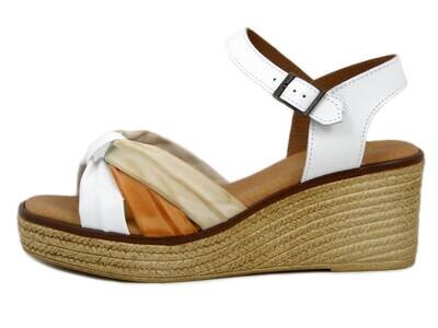 Sandali Donna in Pelle Bianco e Beige, Zeppa Media e Plateau, CINZIA SOFT 201450