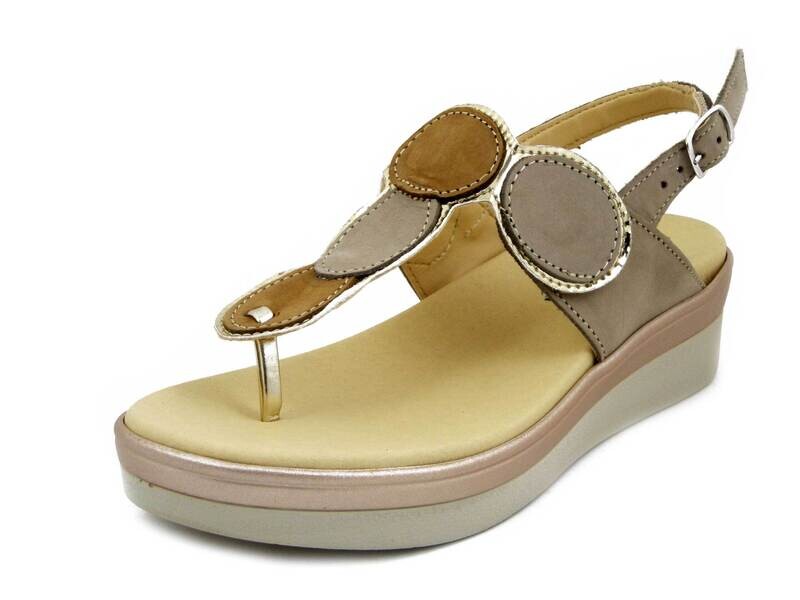 Sandali Donna Infradito in Pelle Beige con Strap, Zeppa Bassa, CINZIA SOFT 10116