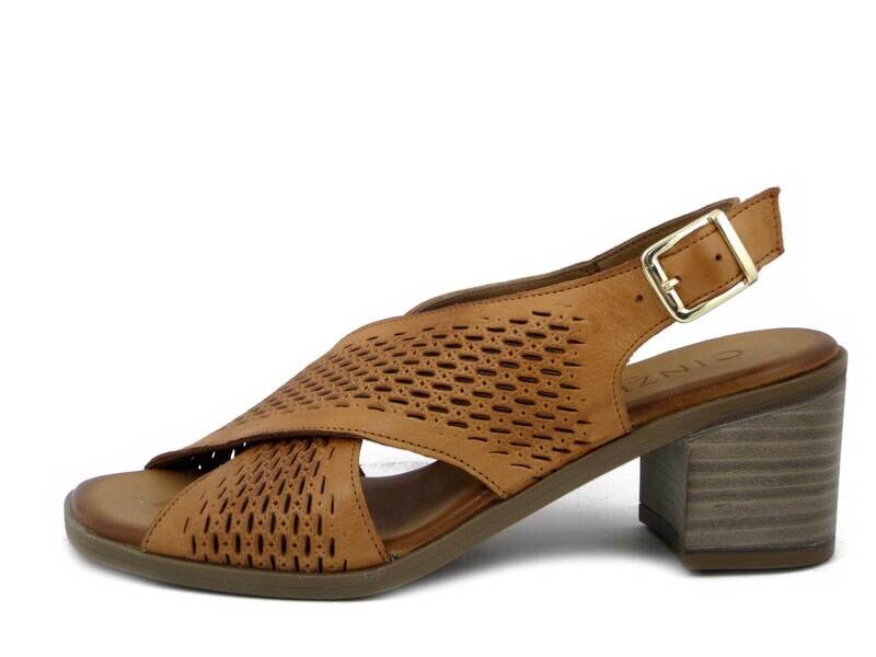 Sandali Donna in Pelle Marrone Cuoio, Tacco Medio 6 cm, CINZIA SOFT TA619