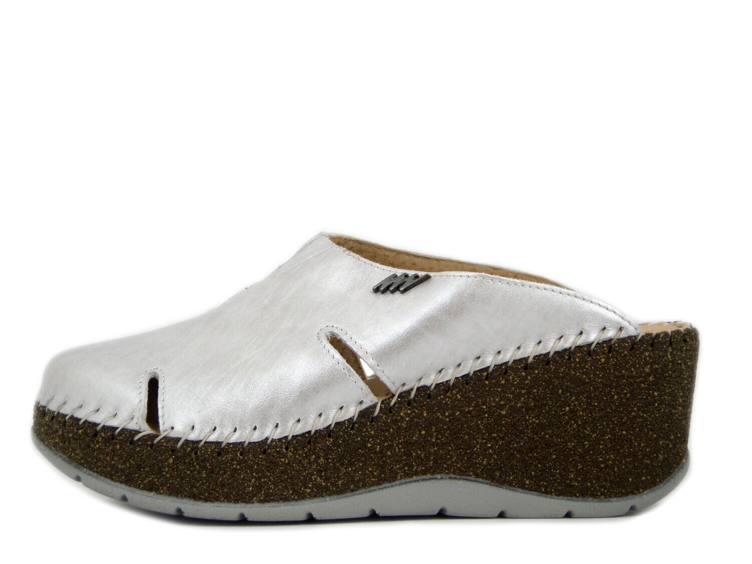 Sabot Donna in Pelle Argento, Zeppa Media e Plateau, STILEDIVITA - 4600