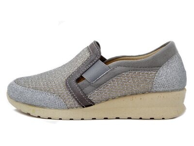 Scarpe Donna Sportive Comfort in Tessuto Grigio Argento, Sottopiede Estraibile, Emanuela, 2876