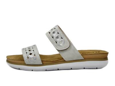 Ciabatta Donna in Eco Pelle Grigio con Strap, Sottopiede Soft Vera Pelle, Zeppa Bassa 3 cm, INBLU PG28