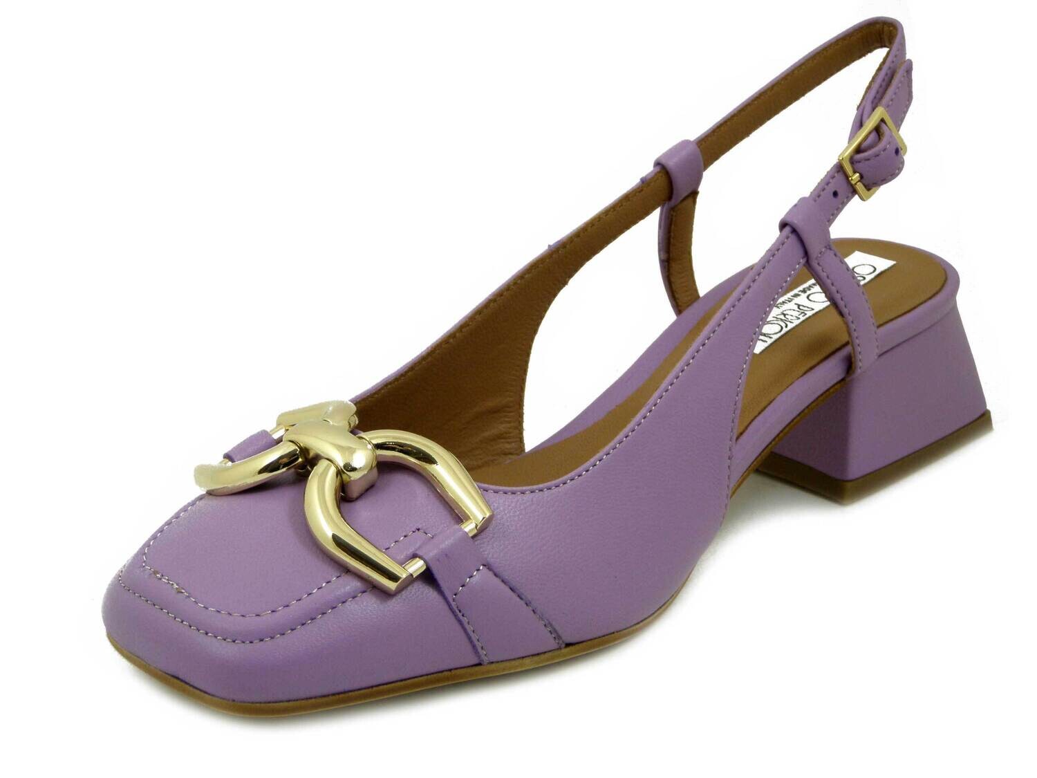 DecolletÃ© Aperte Sling Back in Pelle Viola Glicine, Tacco Basso, Osvaldo Pericoli - R3002