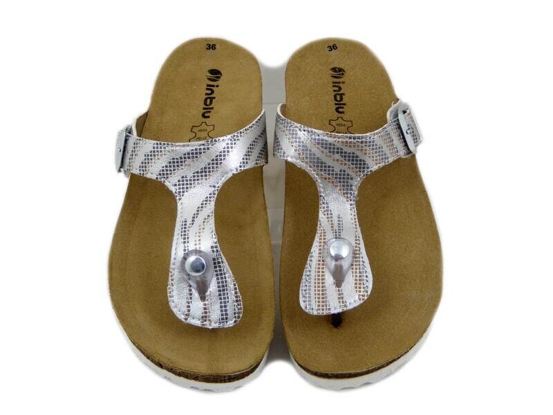 Infradito Donna in Eco Pelle Argento, Sottopiede Anatomico Vera Pelle, INBLU - NM31 Infradito Donna in Eco Pelle Argento, Sottopiede Anatomico Vera Pelle, INBLU - NM31