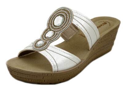 Ciabatta Donna Gioiello in Eco Pelle Bianco, Zeppa Media 6 cm, Inblu GM40