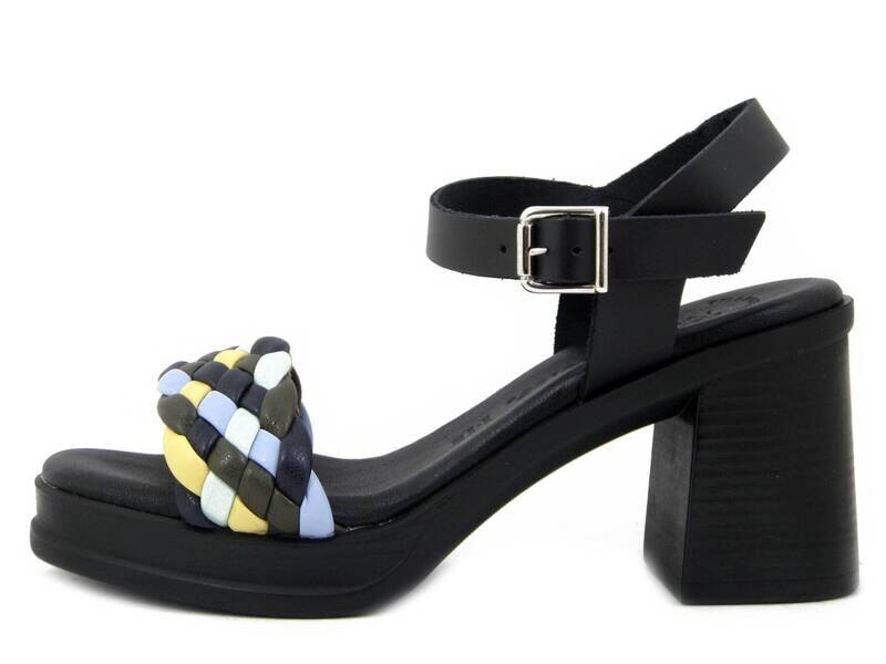 Sandali Donna in Pelle Nero e Multicolore, Tacco Medio 7 cm e Plateau, Raquel Perez - 18822 Sandali Donna in Pelle Nero e Multicolore, Tacco Medio 7 cm e Plateau, Raquel Perez - 18822