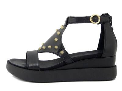 Sandali Donna in Pelle Nero con Borchie, Zeppa Media 5 cm, MJUS - 18007