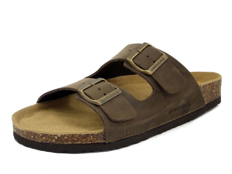 Sandali Ciabatta Uomo in Pelle Nabuk Marrone, Doppia Fibbia, Lumberjack - 9206 Sandali Ciabatta Uomo in Pelle Nabuk Marrone, Doppia Fibbia, Lumberjack - 9206