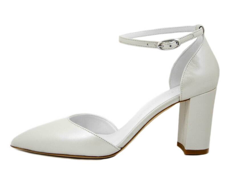 Scarpe da Sposa Decolleté Aperte con Cinturino in Pelle Bianco Avorio, Tacco Medio 7 cm, Made in Italy, Osvaldo Pericoli - STEFY