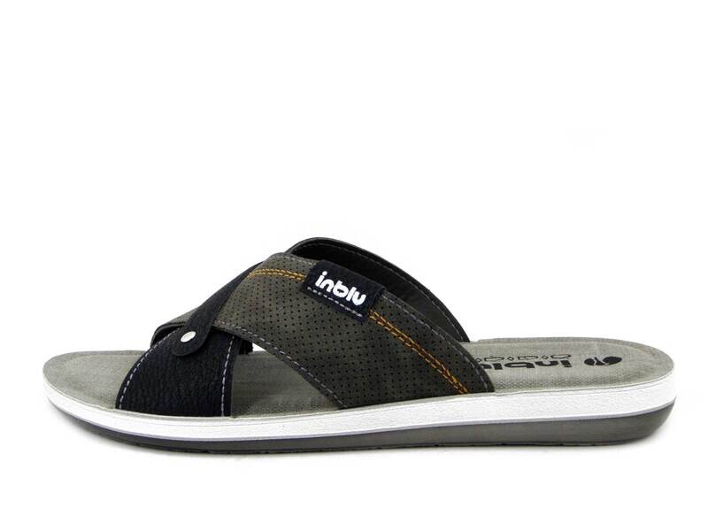 INBLU, Sandalo Ciabatta Uomo in Eco Pelle Grigio e Nero, DA20 INBLU, Sandalo Ciabatta Uomo in Eco Pelle Grigio e Nero, DA20