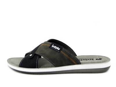 INBLU, Sandalo Ciabatta Uomo in Eco Pelle Grigio e Nero, DA20 INBLU, Sandalo Ciabatta Uomo in Eco Pelle Grigio e Nero, DA20