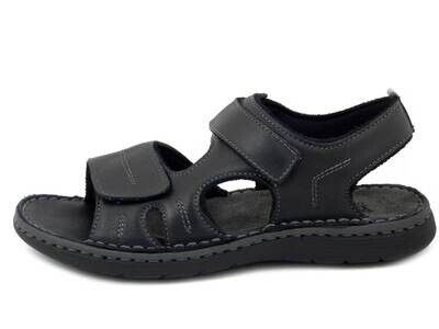 Sandali Uomo in Pelle Nero, Chiusura a Strap, Walk in The City - 10430
