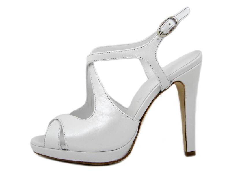 Sandali da Sposa in Pelle Nappa Bianco Perlato, Tacco Alto 11 cm e Plateau, Made in Italy, Osvaldo Pericoli - GIULIA