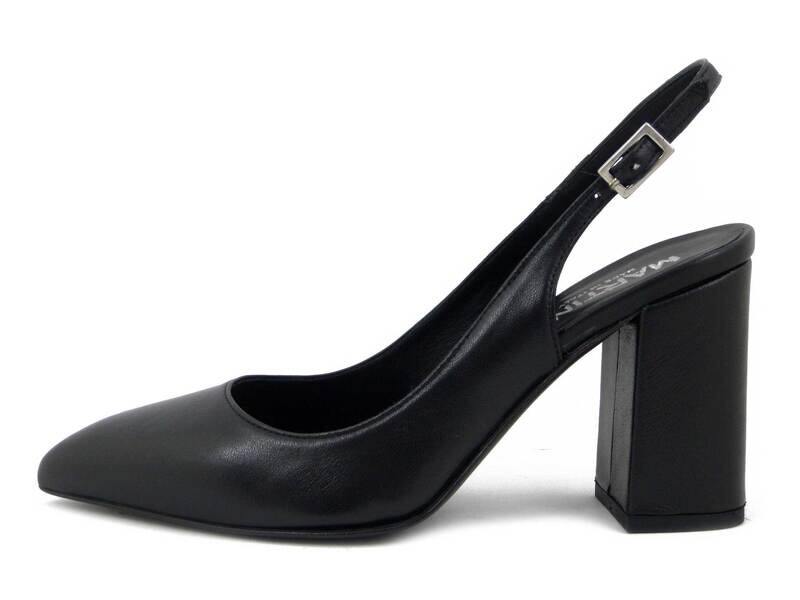 Scarpe Donna Decolleté Sling Back in Pelle Nero, Tacco Alto 8 cm, 8002