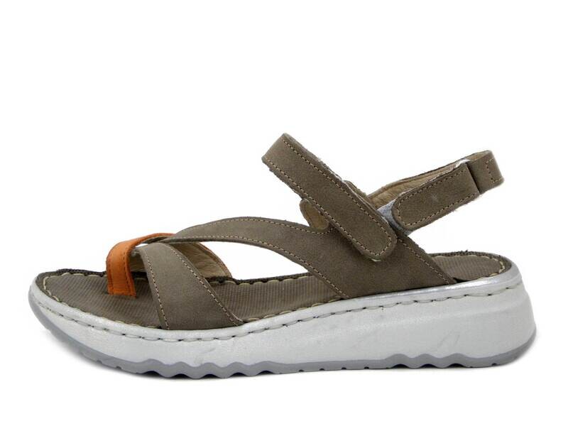Sandali Donna Infradito in Pelle Grigio con Strap , Zeppa Bassa, Walk in The City - 48500