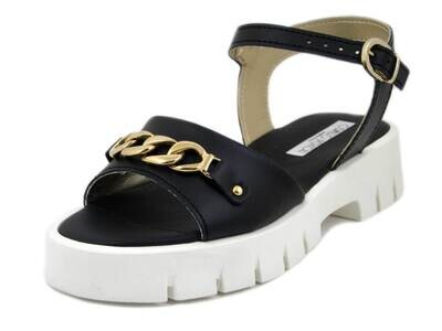 Sandalo Donna in Pelle Nero con Catena, Tacco Basso, Osvaldo Pericoli - 111152 Sandalo Donna in Pelle Nero con Catena, Tacco Basso, Osvaldo Pericoli - 111152