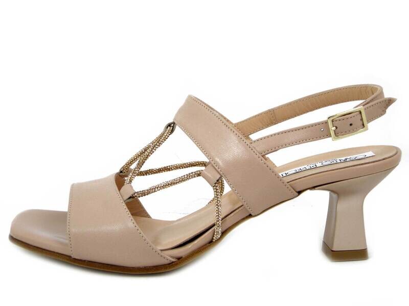 Sandali Donna in Pelle Rosa Cipria con Strass, Tacco Basso 5 cm, Osvaldo Pericoli - 23601