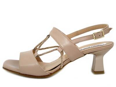 Sandali Donna in Pelle Rosa Cipria con Strass, Tacco Basso 5 cm, Osvaldo Pericoli - 23601