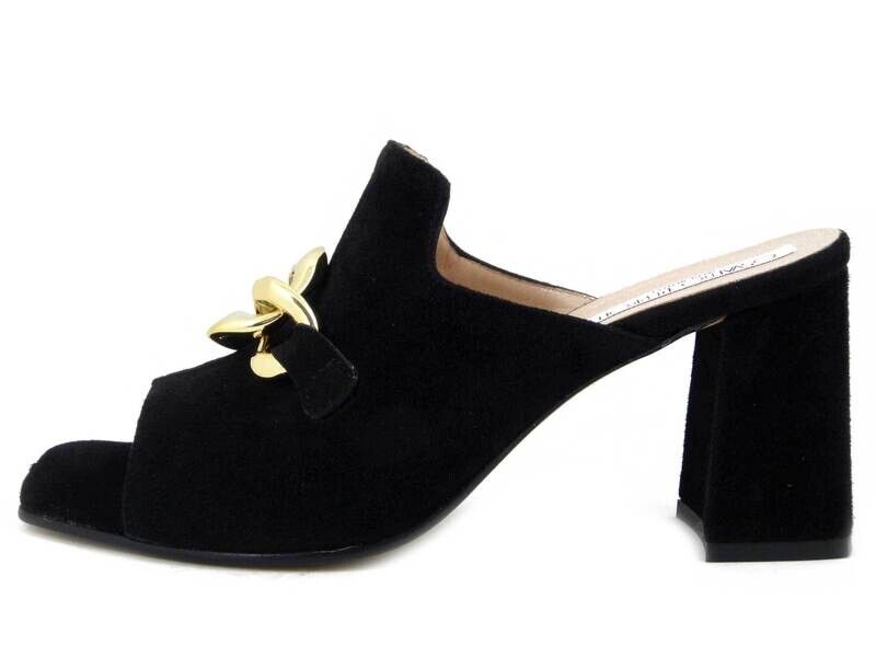 Sandali Donna in Pelle Camoscio Nero con Catena, Tacco Alto 8 cm, Osvaldo Pericoli - 23732 Sandali Donna in Pelle Camoscio Nero con Catena, Tacco Alto 8 cm, Osvaldo Pericoli - 23732