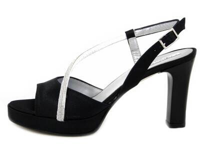 Sandali Donna Eleganti in Raso Nero e Strass Argento, Tacco Alto 9 cm e Plateau, Osvaldo Pericoli - 23672