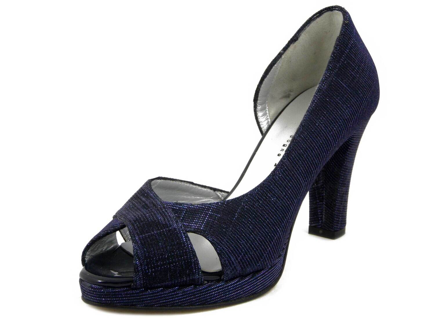 Scarpe Donna Open Toe in Pelle e Tessuto Glitter Blu, Tacco Alto 9 cm e Plateau, Vernissage di Soffice Sogno - 22160