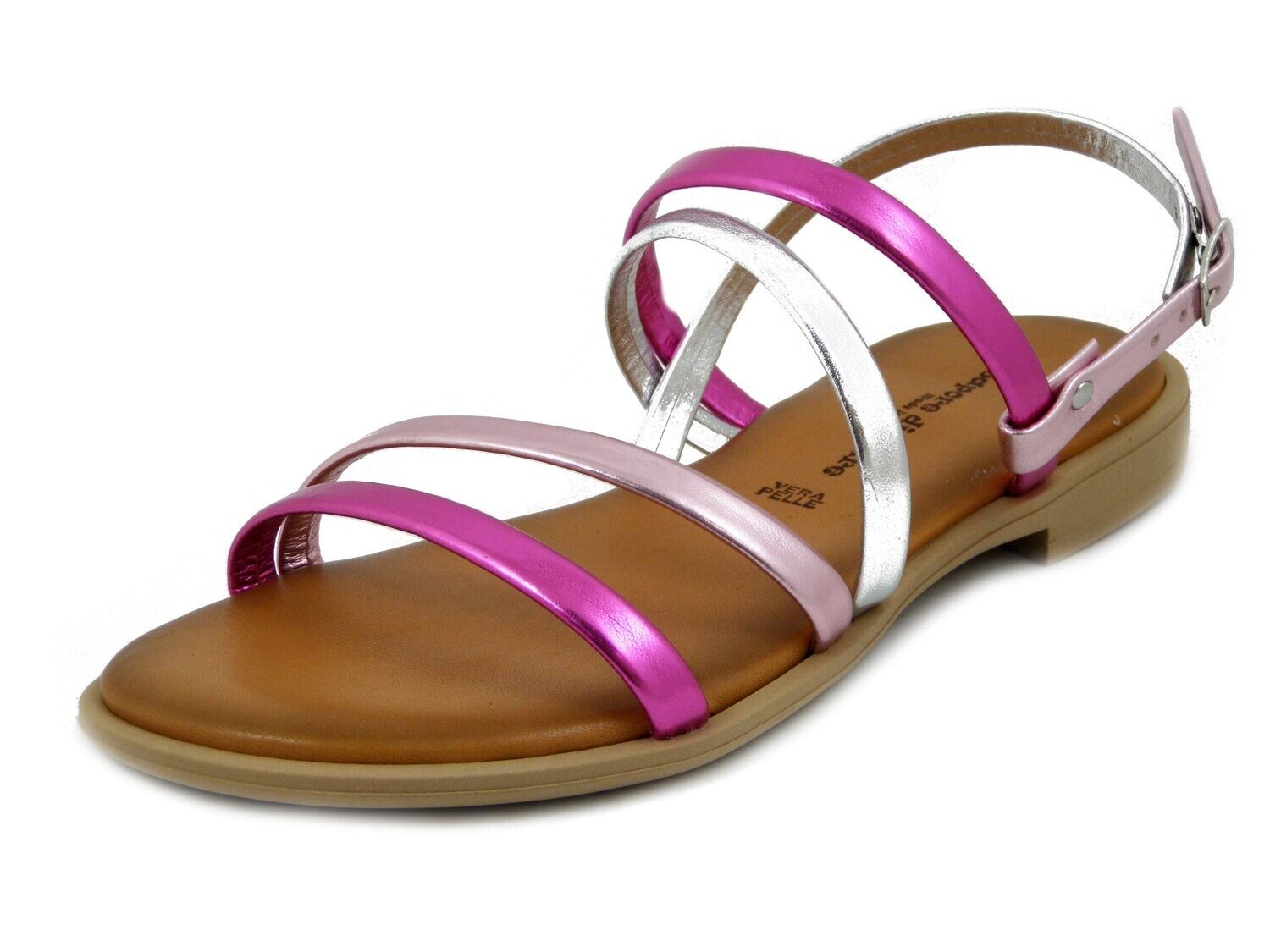 Sandali Donna in Eco Pelle Multicolore Fuxia, Tacco Basso, Made in Italy 15737
