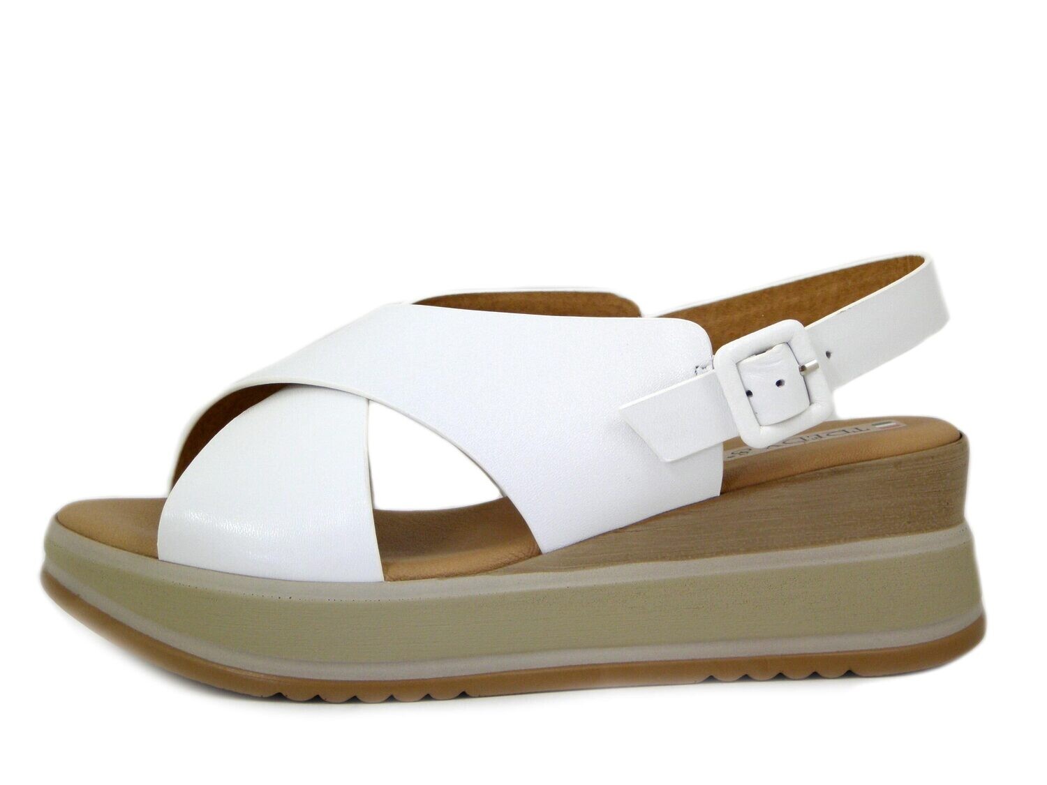 Sandali Donna in Pelle Bianco, Zeppa Media 5 cm, Made in Italy - 19273
