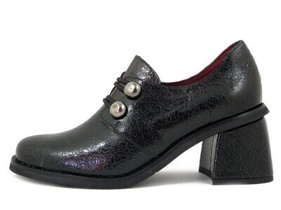 Scarpe Donna Mocassino in Pelle Nero con Bottoni, Tacco Medio 6 cm, JOSE SAENZ - 5488