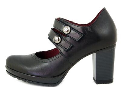Scarpe Donna Decolletè con cinturino Strap in Pelle Nero, Tacco Alto 8 cm e Plateau, JOSE SAENZ - 7260