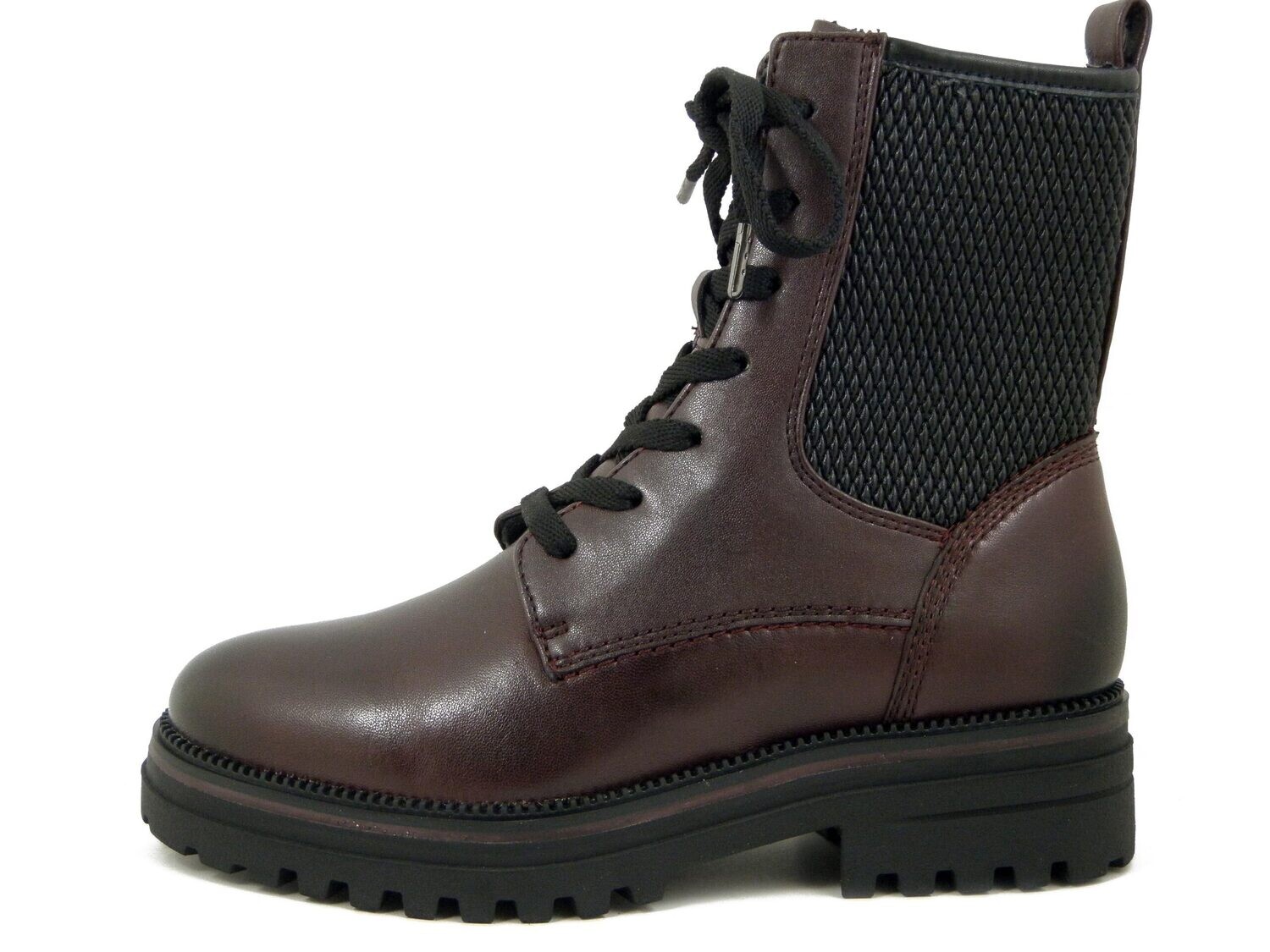 Stivaletti Anfibi Donna in Pelle Bordeaux, Tacco Basso, Tamaris - 25231