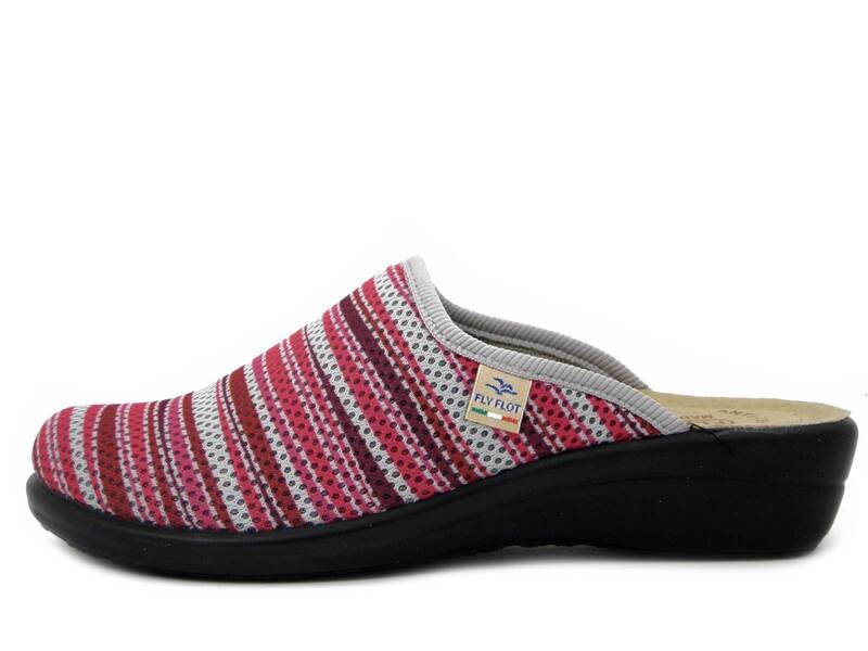FlyFlot, Ciabatte Pantofole Donna Chiuse in Tessuto Multicolore Fuxia, Zeppa Bassa, Sottopiede in Vera Pelle, T4368