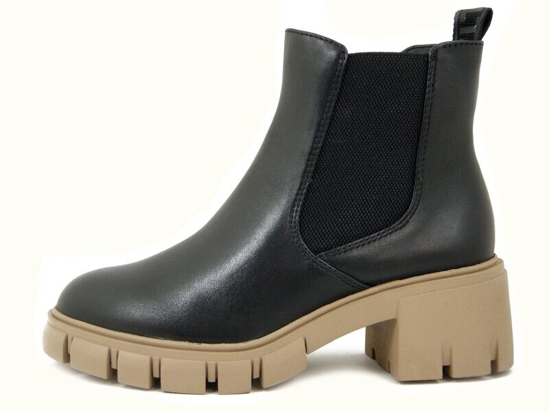 Stivaletto Donni in Pelle Nero con Elastico, Tacco Medio 6 cm e Plateau, TAMARIS - 25419 Stivaletto Donni in Pelle Nero con Elastico, Tacco Medio 6 cm e Plateau, TAMARIS - 25419