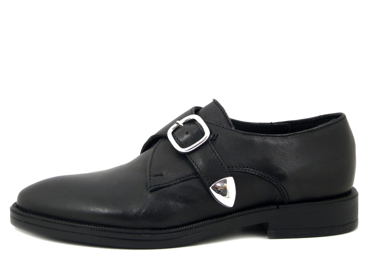 Scarpe Donna modello Derby in Pelle Nero con Fibbia Tacco Basso Osvaldo Pericoli 32731