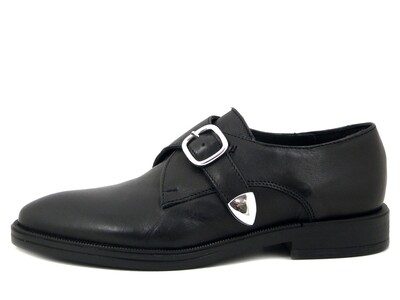 Scarpe Donna modello Derby in Pelle Nero con Fibbia, Tacco Basso, Osvaldo Pericoli - 32731 Scarpe Donna modello Derby in Pelle Nero con Fibbia, Tacco Basso, Osvaldo Pericoli - 32731