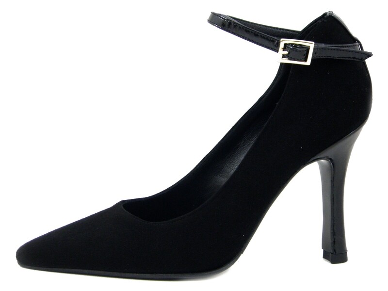 Scarpe Donna Decolletè in Camoscio Nero con Cinturino, Tacco Alto 10 cm, Made in Italy, Osvaldo Pericoli - 9304 Scarpe Donna Decolletè in Camoscio Nero con Cinturino, Tacco Alto 10 cm, Made in Italy, Osvaldo Pericoli - 9304