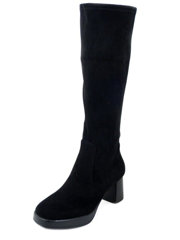Stivali Donna Elasticizzati in Eco Camoscio Nero, Tacco Medio e Plateau, MYSOFT - M665